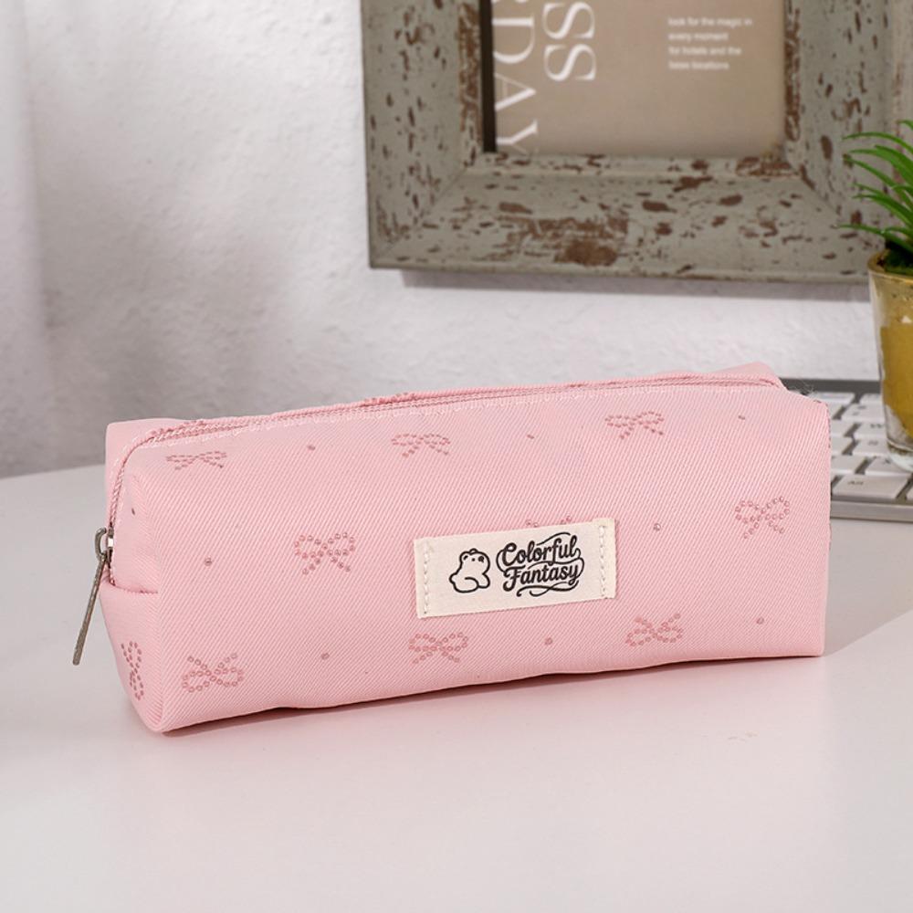 Pastel Color Pen Bag Bow Embroidery Pencil Pouch Durable Pencil Case  Students