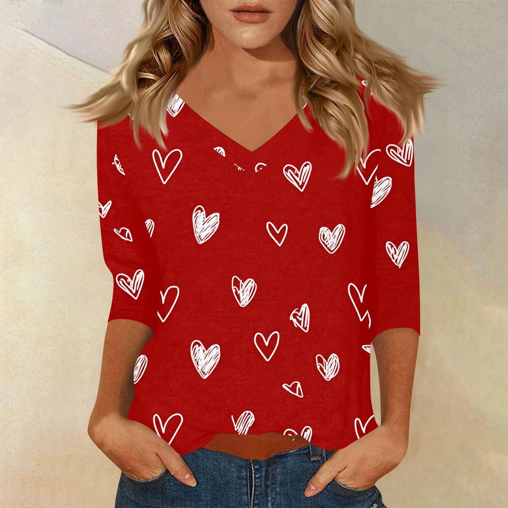 Women's T Shirt Print 3/4 Sleeve Daily Weekend Fashion Basic V- Neck Regular Top