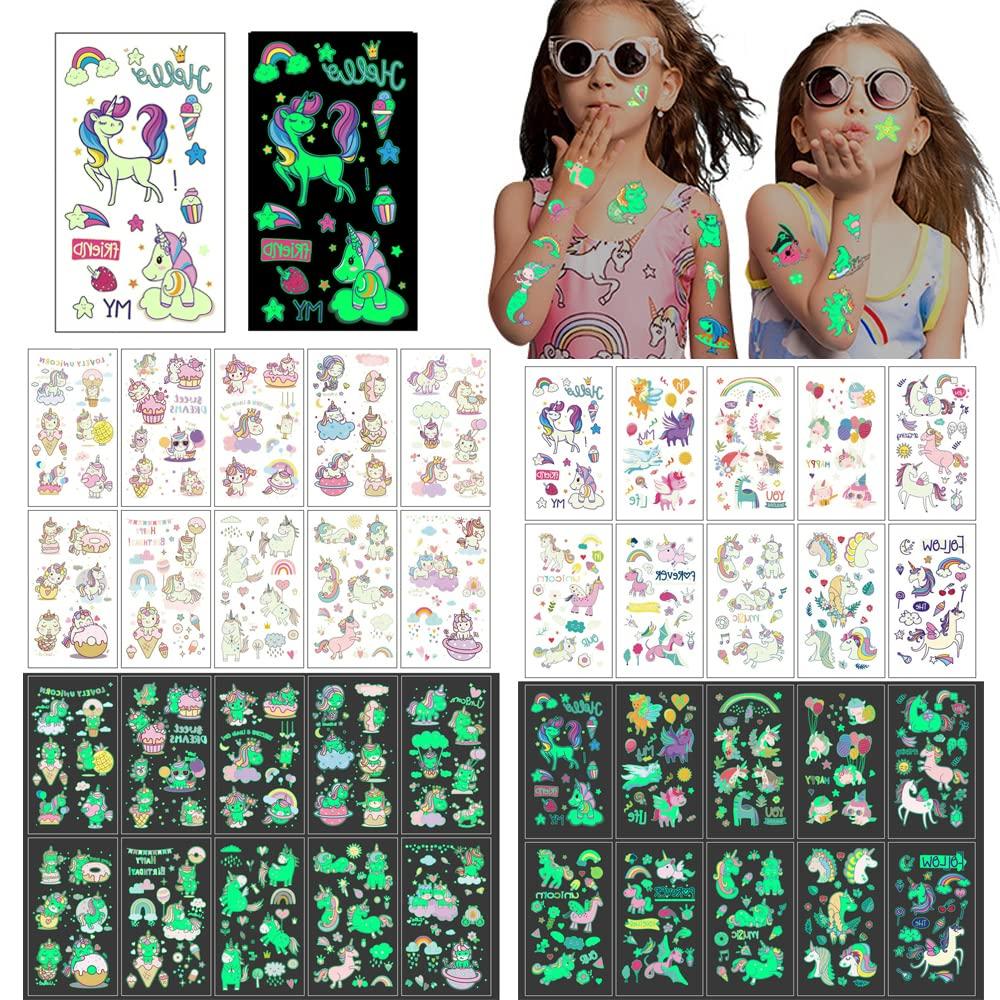 20 Sheets Temporary Tattoos Sticker Glow Temporary Tattoos Unicorn Toy,Waterproof Luminous Tattoo Sticker, Unicorn Stickers Temporary Birthday Part