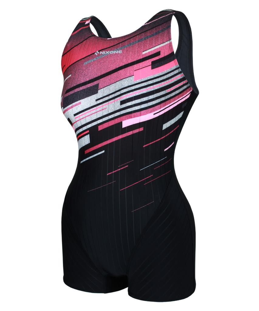 Nigseuwon Women'S Half-Body Swimsuit Nsw-4988Bk Women'S Indoor Pool Lesson Swimsuit With Bra Included Plus Size Black