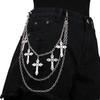 Punk Metal Cross Rivet Layered Chain Keychains for Men Women Waist Key Chain Wallet Jeans Hip-hop Pants Belt Jewelry Accessories