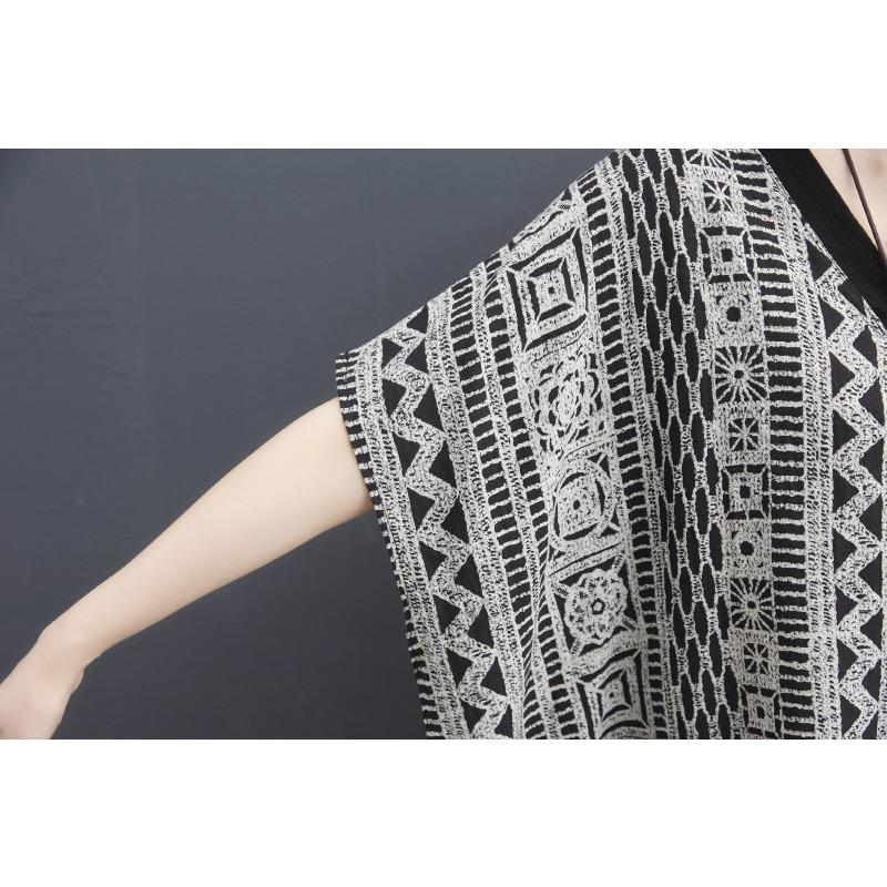 Big Size Women's Summer New Cotton and Linen Retro Colour Blocking Long Dress Large Pockets V-neck Long Gown Women's Dresses