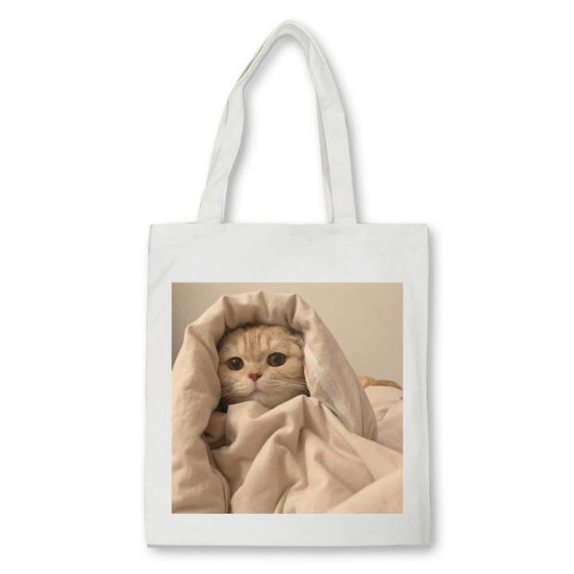Cute Cat Shopper Bag Kawaii Women Large Canvas Tote Cartoon Cat Eco Reusable Shopping Bag Female Handbag