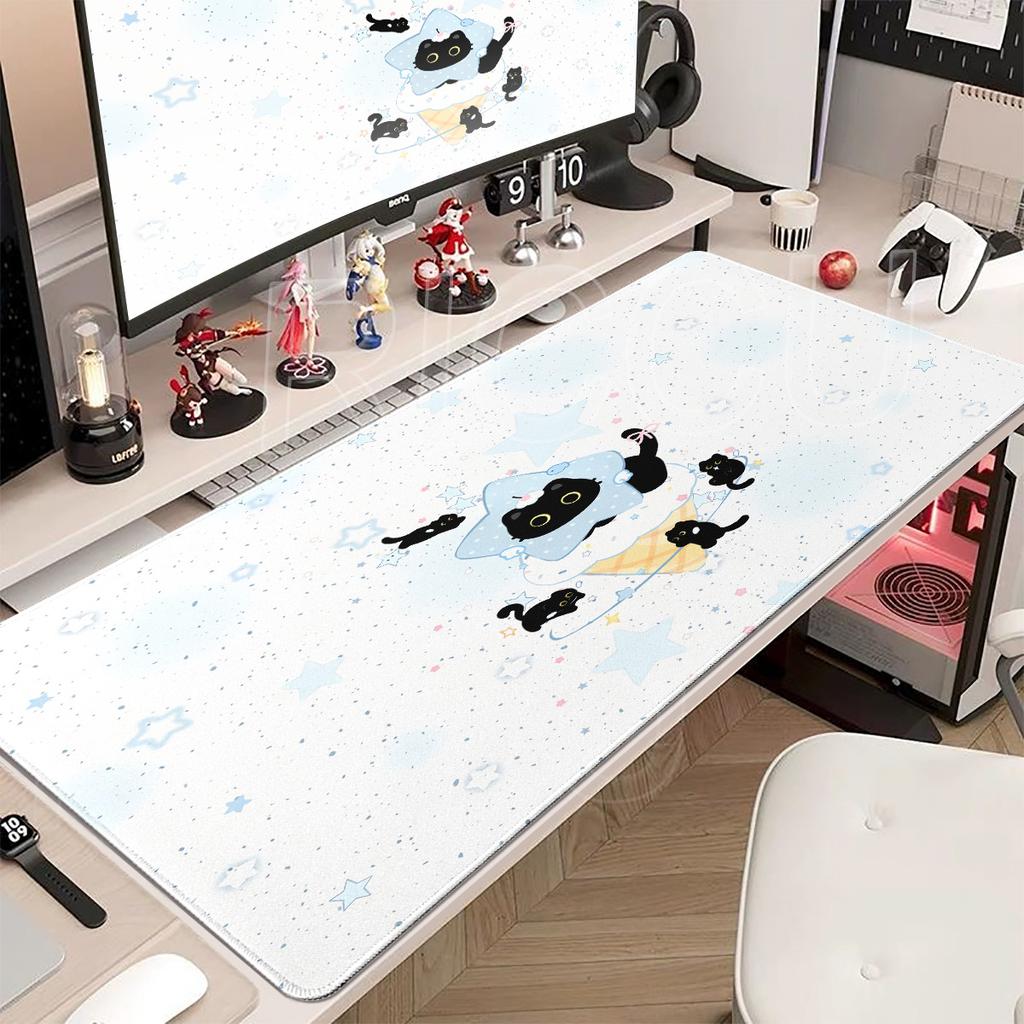 Large Cute Black Cat Mouse Pad E-sport Computer Keyboard Pad Mouse Mat Natural Rubber Anti-Slip Office Desk Pad Gift for Friend