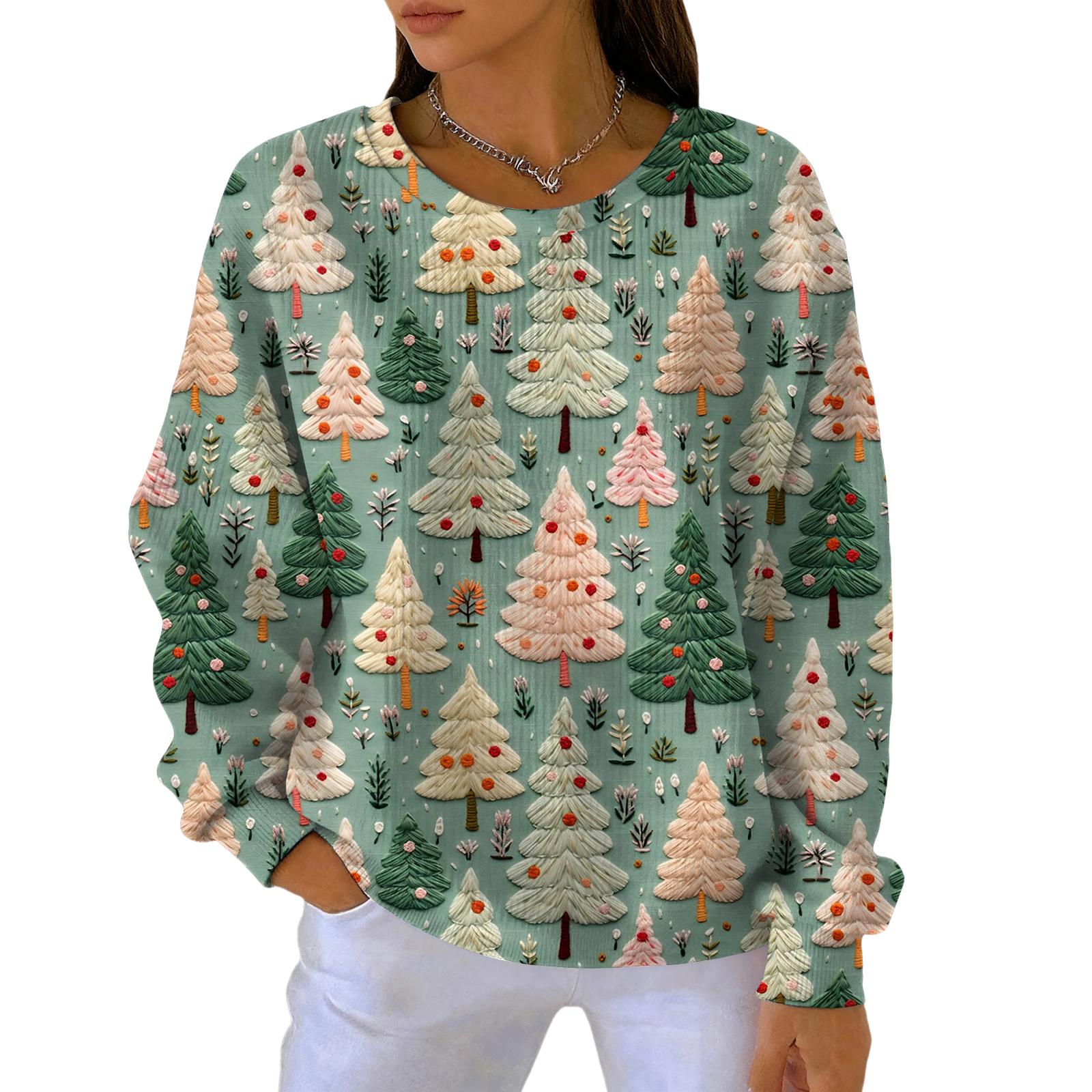 

Женский модный повседневный пуловер с градиентным рождественским принтом, спортивный топ с длинным рукавом XXL светло-зеленый