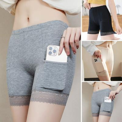 Women Safety Pants High Elasticity Solid Color Seamless Lace Anti-exposure High Waist Slim Fit Quick Dry Mini Skirt Shorts Yoga
