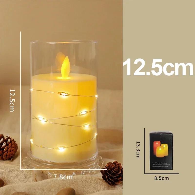 1/2 Pcs LED Flameless Electronic Candle Lights Clear Acrylic Candle Recessed Flickering StringLamp Battery Powered Wedding Party