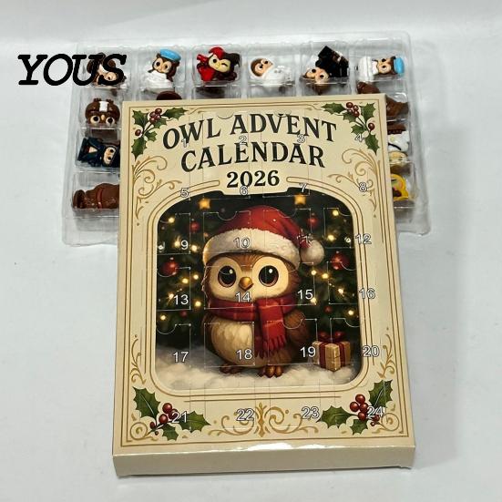 Creative Christmas Countdown 2026 Owl/Dog Advent Calendar, 24 Days with Mini Animal Decorative PVC Miniatures Figurine Ornaments, Collectible Figures