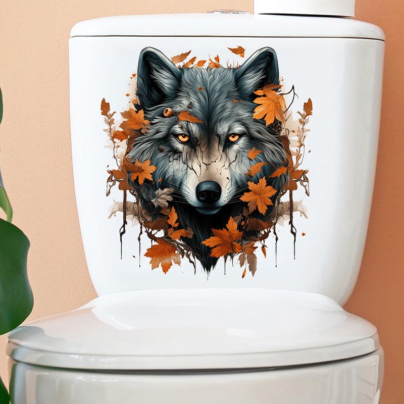 Thanksgiving Maple Leaf Wolf Head Stickers Self Adhesive Wall Decoration for Bedroom Door Bedhead Background Home Decore