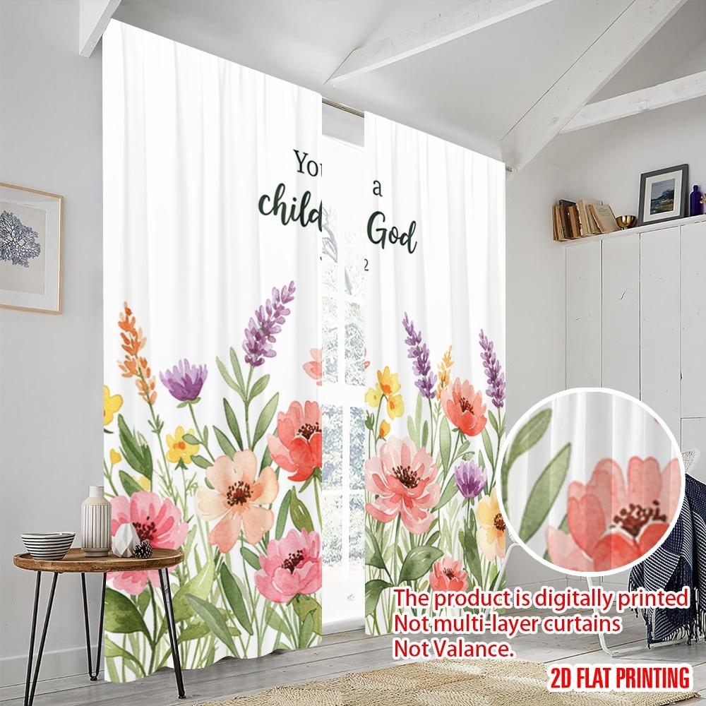 2 Stück 2D Flachdruck Party Vorhänge Floral Kind Gott Stoff Ohne Strom Feiertagsdekorationen Perfekt für Schlafzimmer Büro