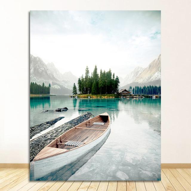 

Бобр, настенная живопись на холсте, плакаты на скандинавскую тему и принты, настенные панно для декора гостиной, лес, гора, лодка, озеро, растение 21cm×30cm NoFrame