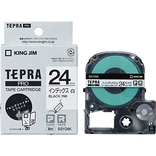 [Genuine] Kingjim Tepra PRO Tape Cartridge Index Label 24mm White Label/Black Letters Length 8m SSY24K