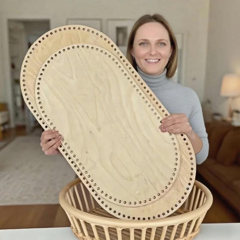 1pc Wooden Basket Bottoms for Crochet Oval Basket Wood Bottom  Moses Bassinet Board Changing Basket Dolls Moses Basket