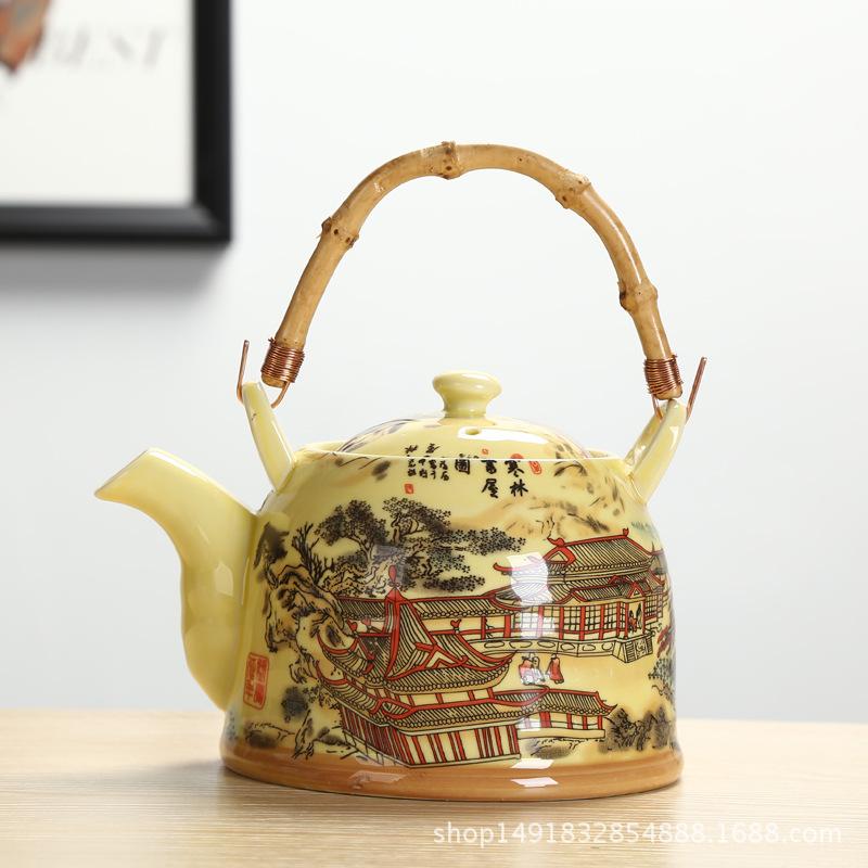 Large Capacity Ceramics High Temperature Resistant 800ML with Filter Ceramic Kettle Teapot Flower Pattern A Variety of Styles