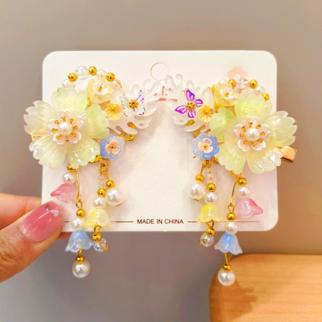 Mid-Autumn Hanfu Fairy Hair Clip - Women's & Children's Ancient Style Floral Tassel, Sweet Accessory for Girls