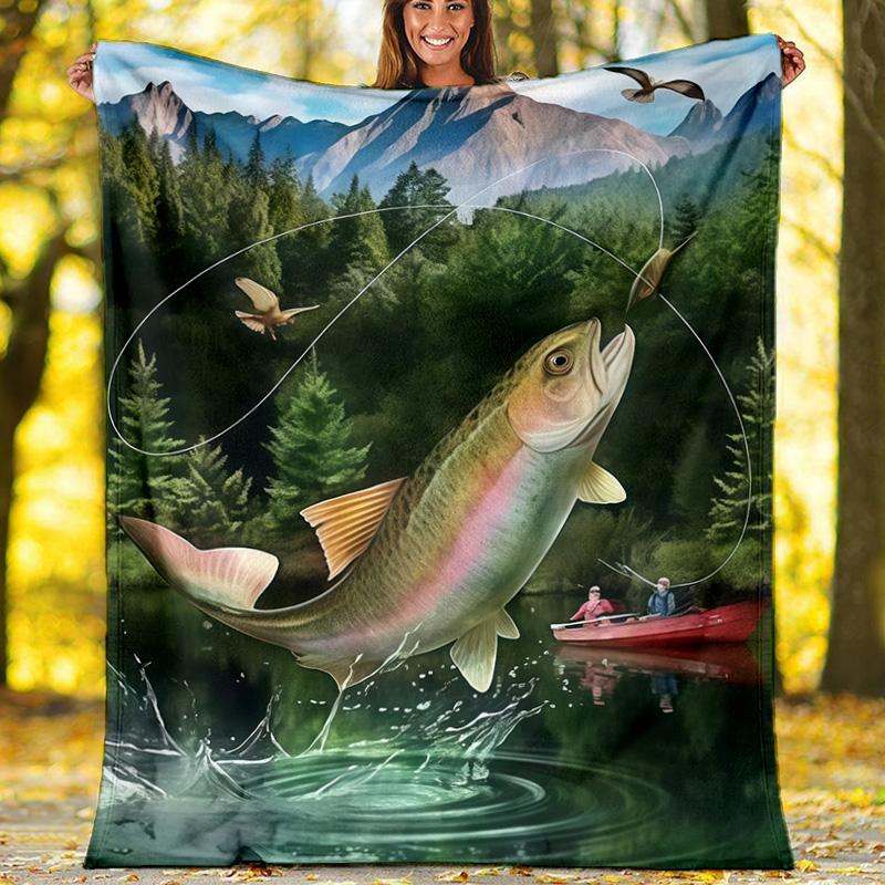 Lucky Koi Fish Water Splash Blanket, Vibrant Koi Flannel Throw Blanket for Home Decor