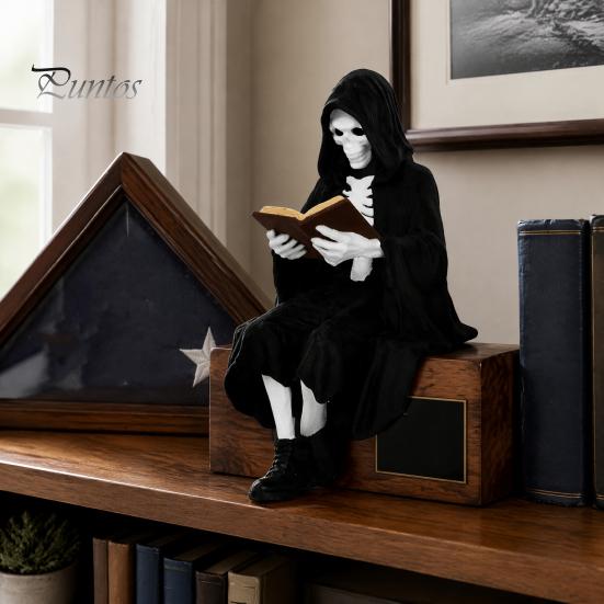 Veteran Retirement Gift 3D Printed Firefighter Skeleton Shelf Sitter, Gothic Fireman Soldier Robed Masculine Office Decor Figurine, Collectible