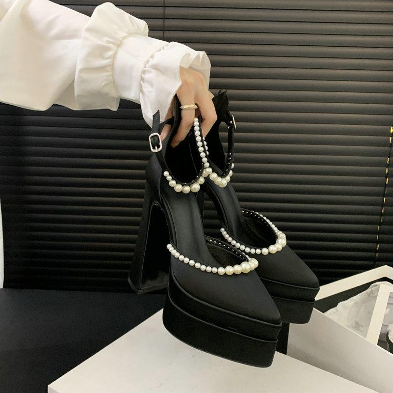 Fashion 2025 New High Heels Waterproof Platform Banquet Ladies Satin Sandals Fashion Show 15 Cm Heels