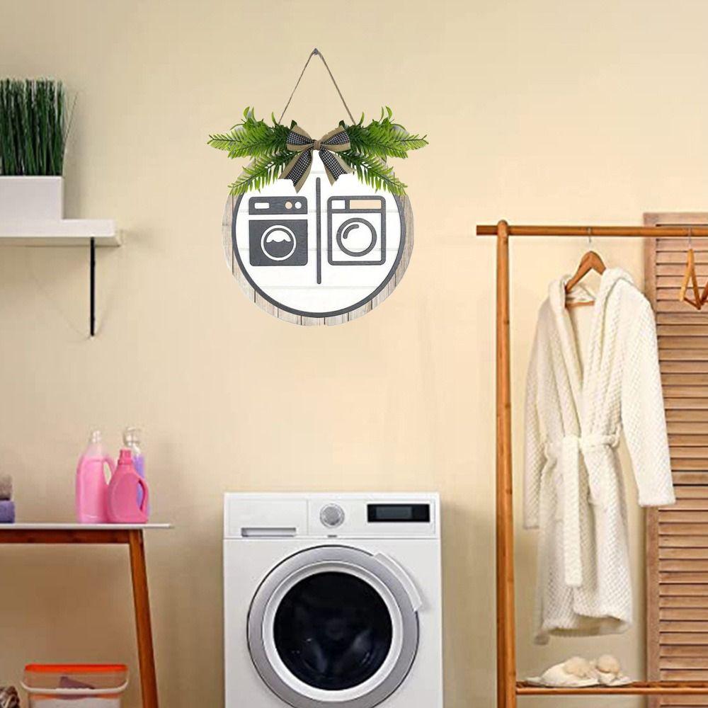 Easy To Install Round Wooden Toilet Sign Rustic Style Decoration Bathroom Sign Bow Knot Density Board Wall Hanging Signs Laundry