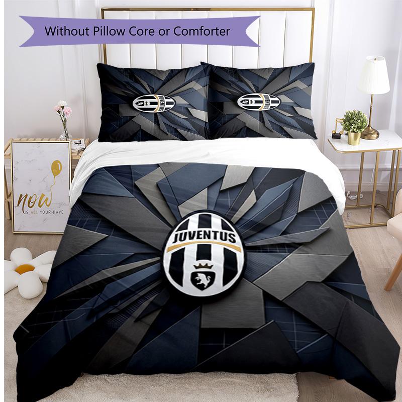 Juventus FC Pattern Printed 3PCS Bedding Set Soft Skin-Friendly Washable Duvet Cover & Pillowcases Set All Season Bedroom