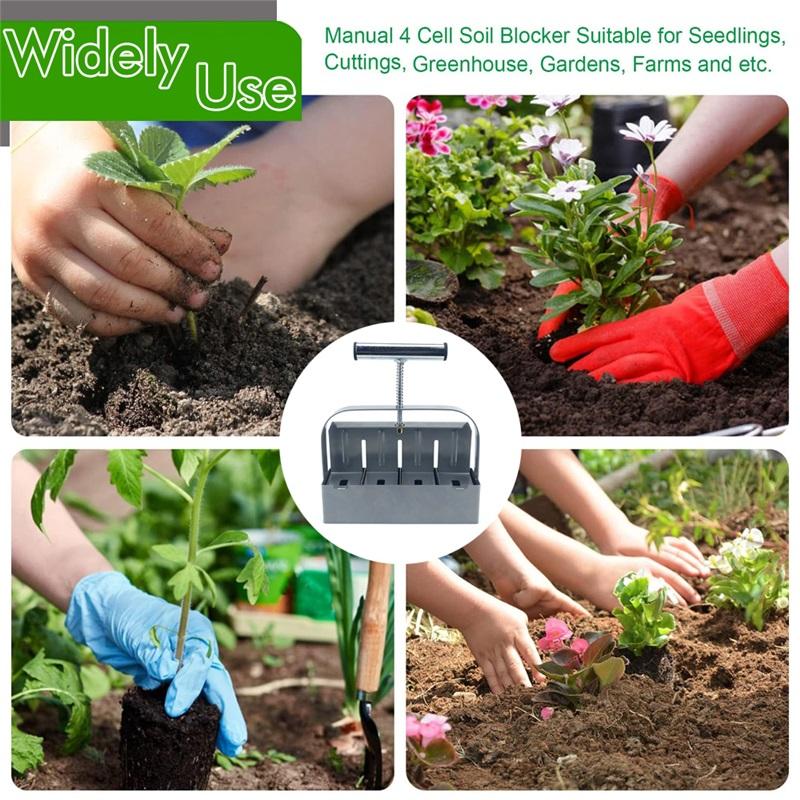 Handheld Seedling 4 Soil Block Maker 2 Inch Soils Blocking Tool Used for Seedling Greenhouse Garden Supplies