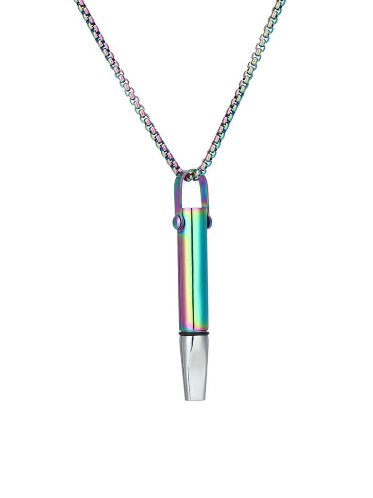 European Luxury Titanium Steel Pendant Necklace: Elegant Meditation Whistle for Calming and Versatile Hip Hop Fashion.