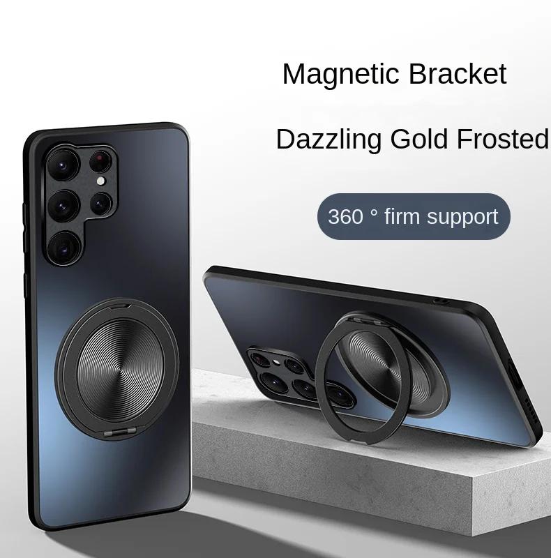 Magnetic Stand Magsafe Case for Samsung Galaxy S24 S23 S22 Ultra Plus Shockproof Hard Matte Ring Holder 360°Rotating Kickstand Protective Back Cover
