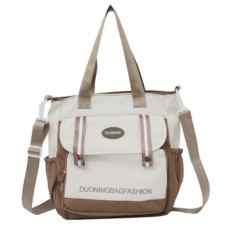 Elegant Colorblock Women s Canvas Bag 2024 Large Shoulder Bag For Daily Use коричневый