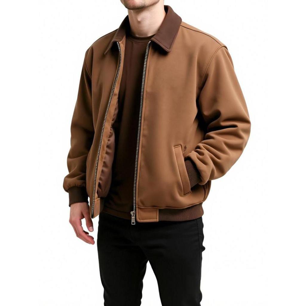 Men's Solid Color Pocket Zipper Jacket Men's Sports Large Size Casual Jacket