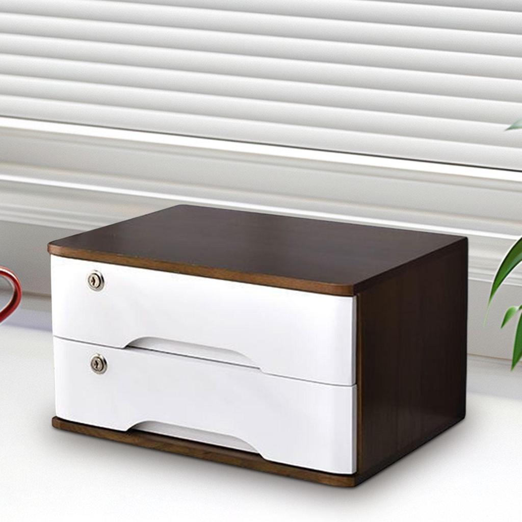 Wood Desktop Storage Box with Lock Office Supplies Daily Storage Wooden Tabletop