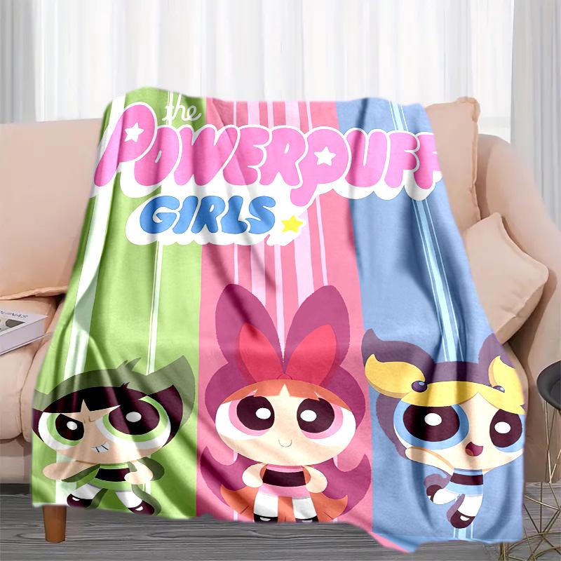 1PC The Powerpuff Girls printed blanket, all season lightweight home office outdoor nap multifunctional blanket A8