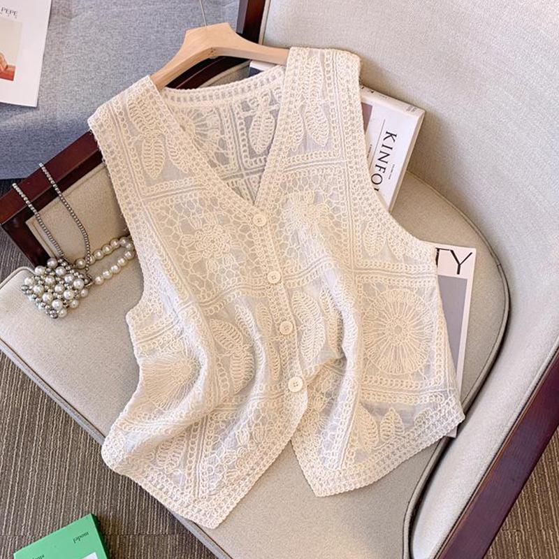 Bohemian vacation style hook flower hollow stacked wearing versatile vest cardigan with fat mm sleeveless top