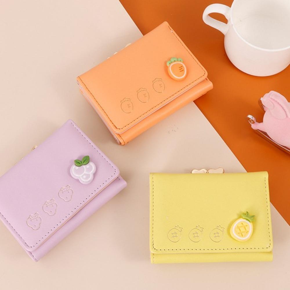 Candy Color Trifold Wallet Fruit Pattern Card Holder Fashion Folding Wallet  Daily