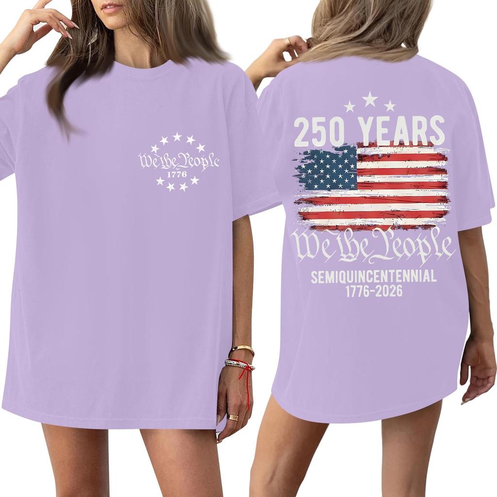Women's Fashionable Casual Short-Sleeve Round Neck Printed T-Shirt For The 250th Anniversary Of The Founding Of The United States