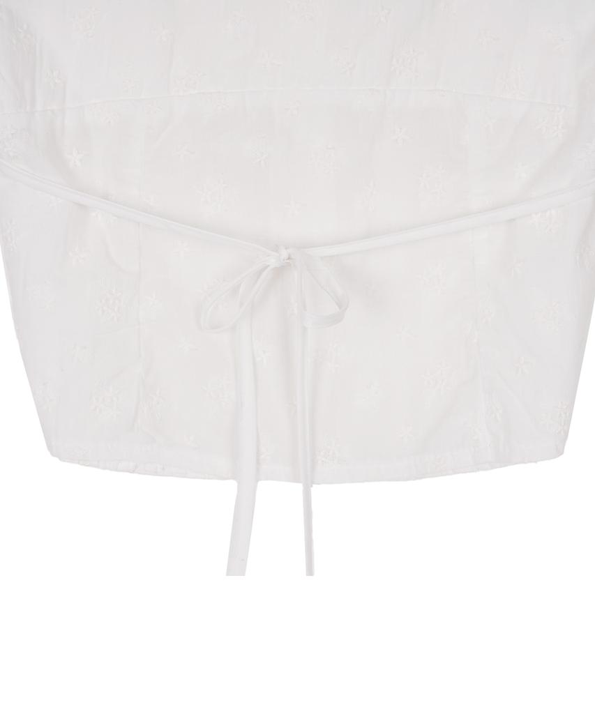 HIGH SCHOOL DISCO Flower Embroidered Crop Blouse White