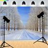 Winter Forest Snowcovered Road Photography Backdrops Blurred Landscape Snowflakes Road Spruce Trees Photo Background XD-07