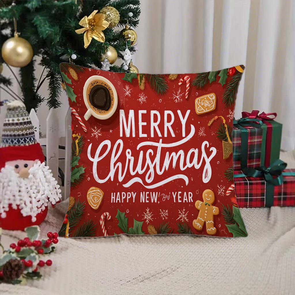

Deer with Merry Christmas on PillowSuitable for sofa car bedroom decorative cushion cover pillow cover 16x16Inch