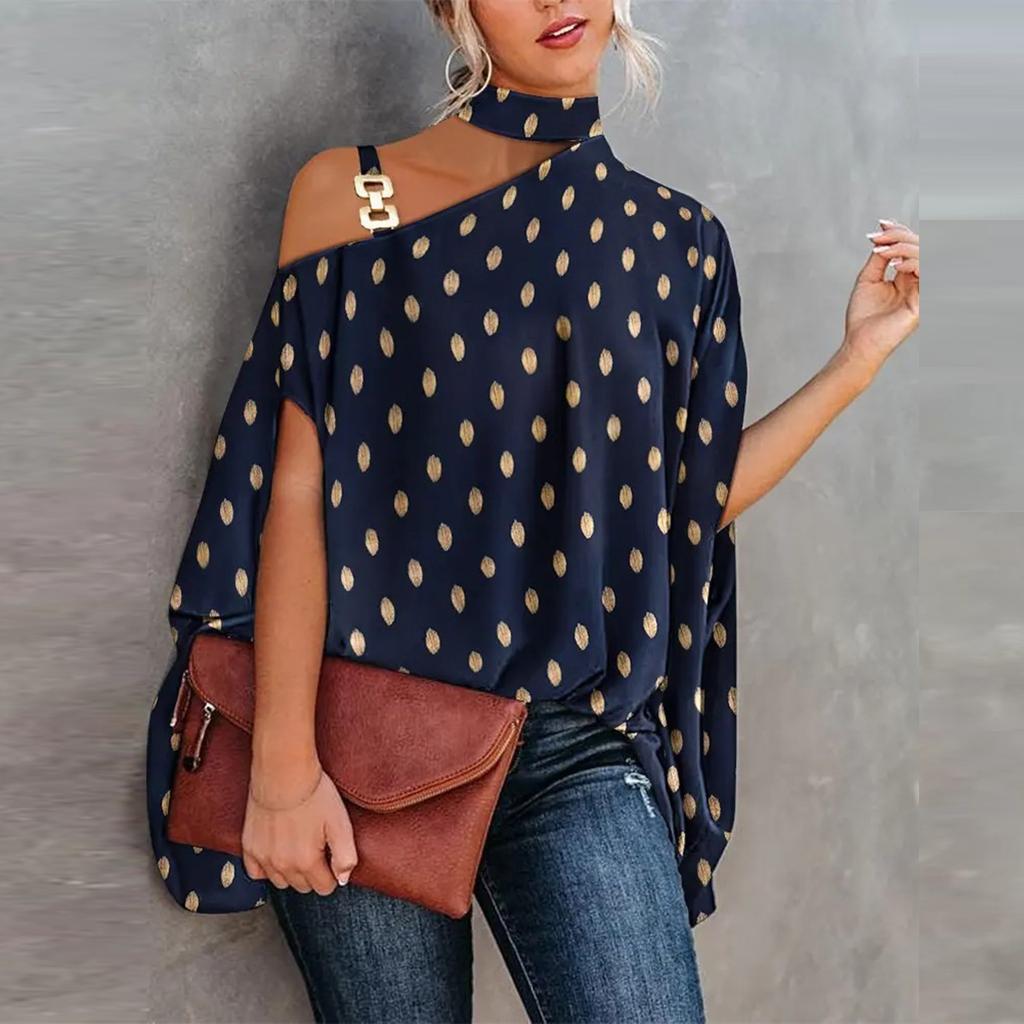 Fashion Women's Strapless Print Half Sleeve Loose Comfortable Top