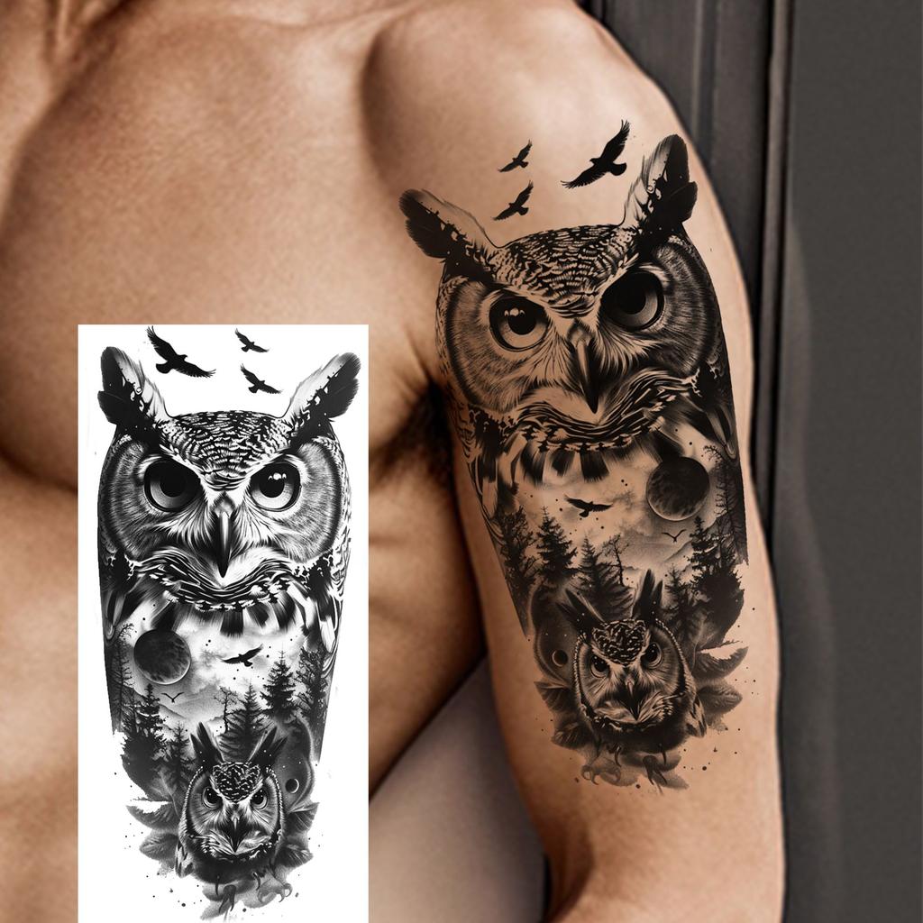 1 Sheet Realistic Lion Owl Tiger Temporary Tattoos Waterproof Long Lasting Fake Tattoo Sticker For Men Women Adults Temp Tatoos
