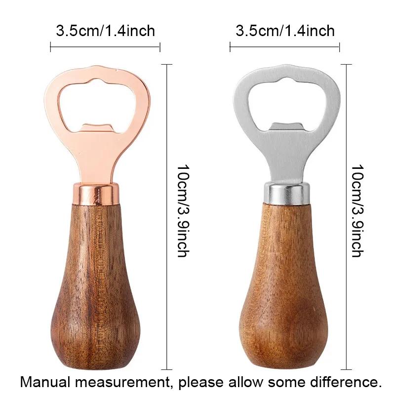 Portable Bartender Bottle Opener Solid Wooden Handle Handheld Stainless Steel Wine Beer Soda Glass Cap Bottles Openers Vintage Retro Home Kitchen Bar