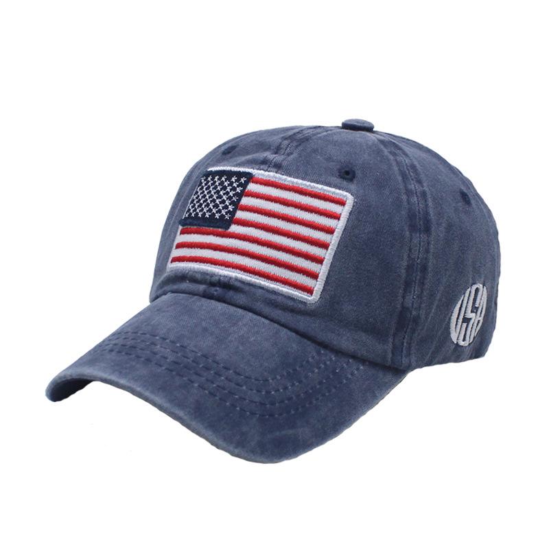 Popular washed old baseball caps, European and American versatile flag embroidered pure cotton men's and women's baseball caps