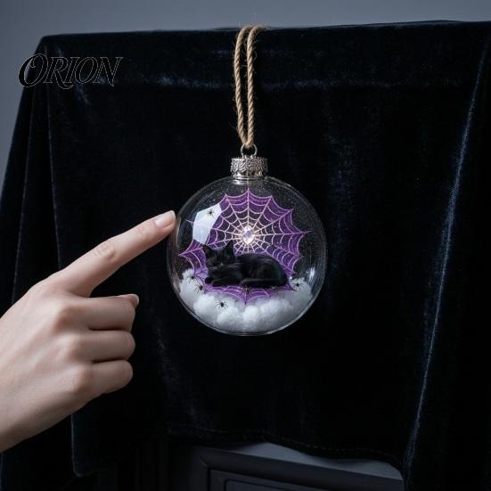 Eye-catching Seasonal Party Supplies Halloween Ball Ornament, Light Up Plastic Clear Hanging Decorations Decoration with Cat/Skeleton/Bat Inside