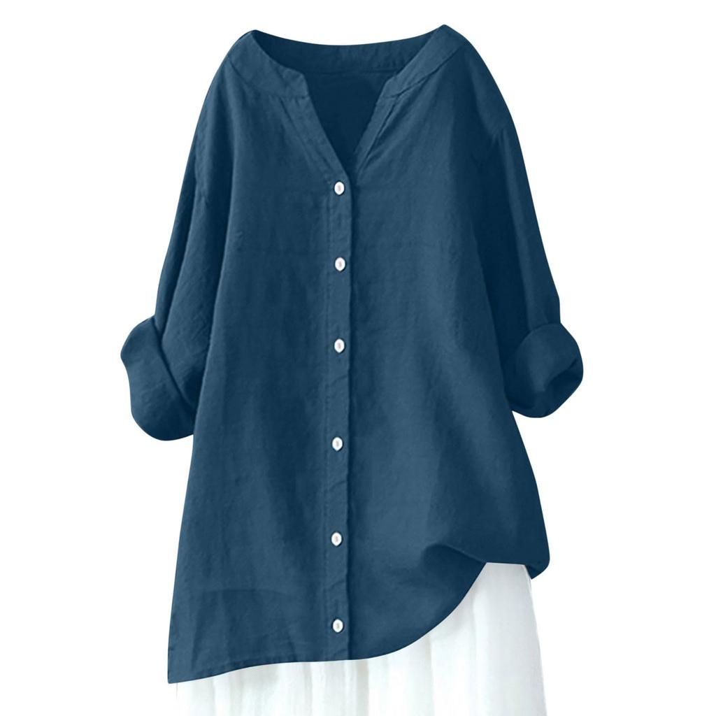 Women's Long Sleeve Button Color Loose Shirt Casual Shirt