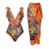 Fashion Women's Sexy Printed V Neck Strap Backless Beachwear Monokini Bikini Swimsuit  2 Piece Swimsuit
