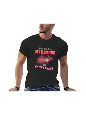 Nowa koszulka z napisem I'm Fighting My Demons And They Are Winning Word Art Meme dla Chłopca Krótki T-shirt Męski 77899