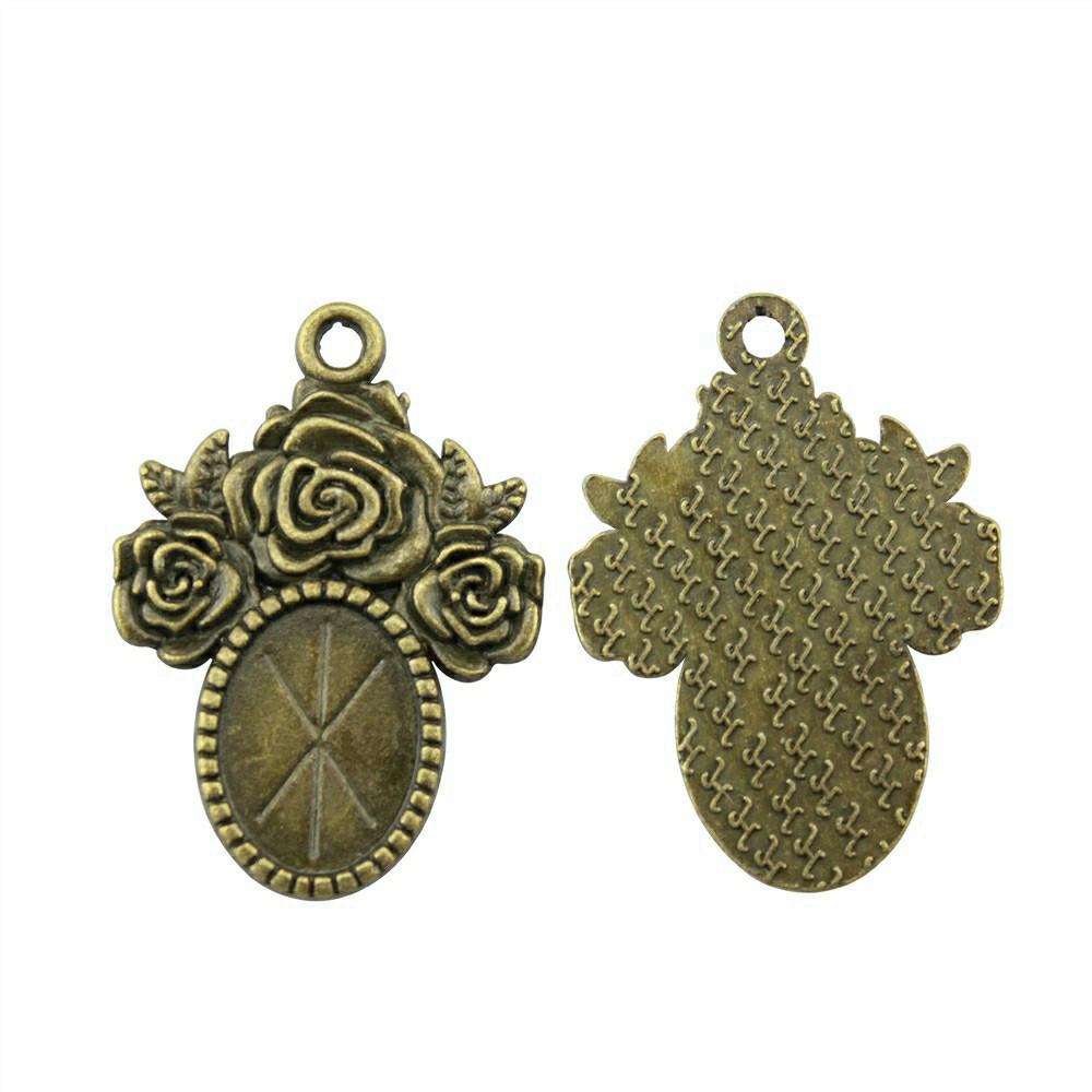 

Antique Flower Frame Oval Bezel Charms For DIY Projects Glass Blank Tray Base A09-5pcs-10x14mm