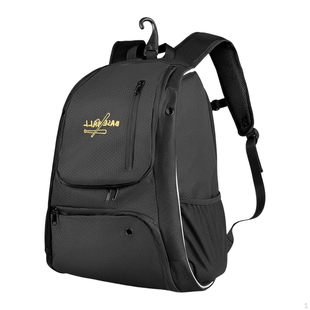Baseball Backpack Bag with Fence Hooks Double Shoulder Strap Ball Compartment Polyester for Everyday
