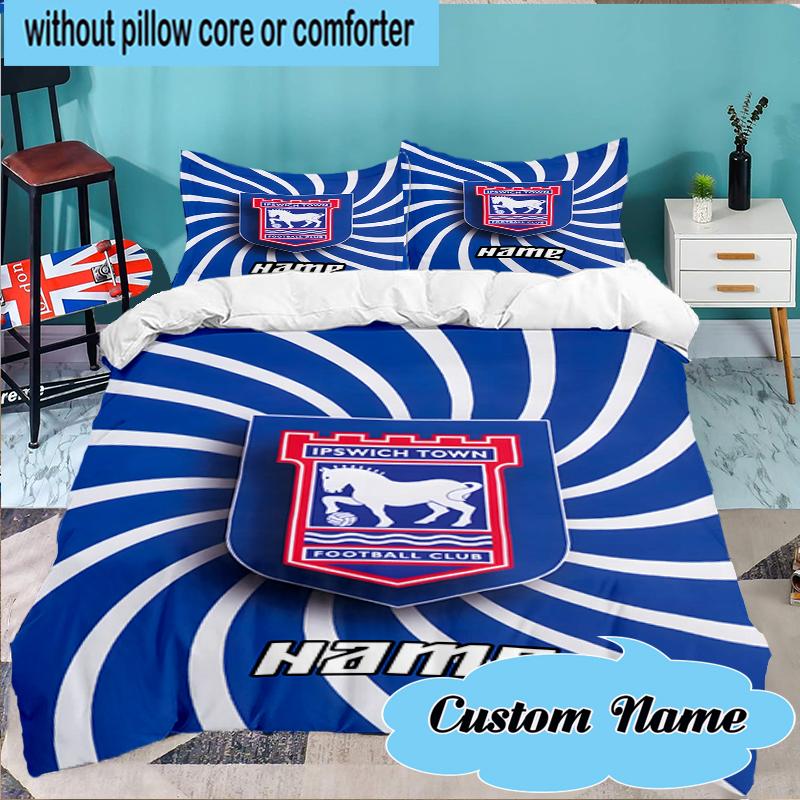 Custom Name Ipswich Football Crest Bedding Set 3pcs, Bedding Set Including 1pc Duvet Cover And 2pcs Pillowcases for Bedroom, Dormitory Gift