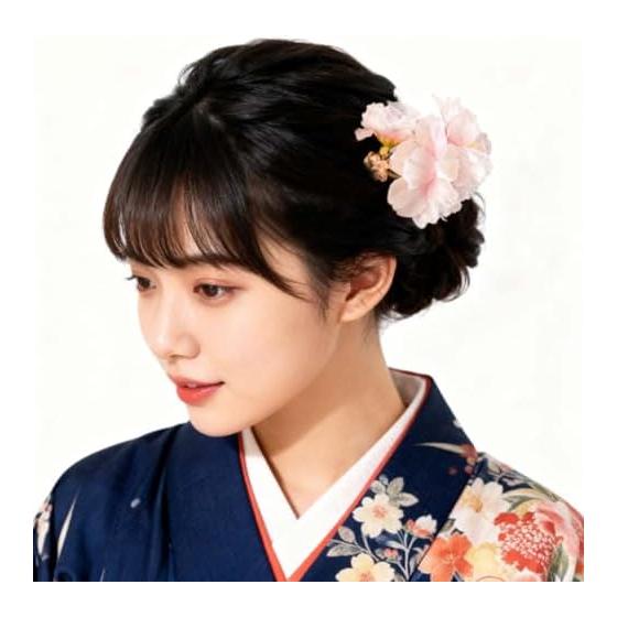 Cherry Blossom Hair Accessory Set (2 Pieces) - Artificial Flowers, U-Pins, Kanzashi, Comb, Elegant for Yukata, Japanese Traditional Wear, Princess