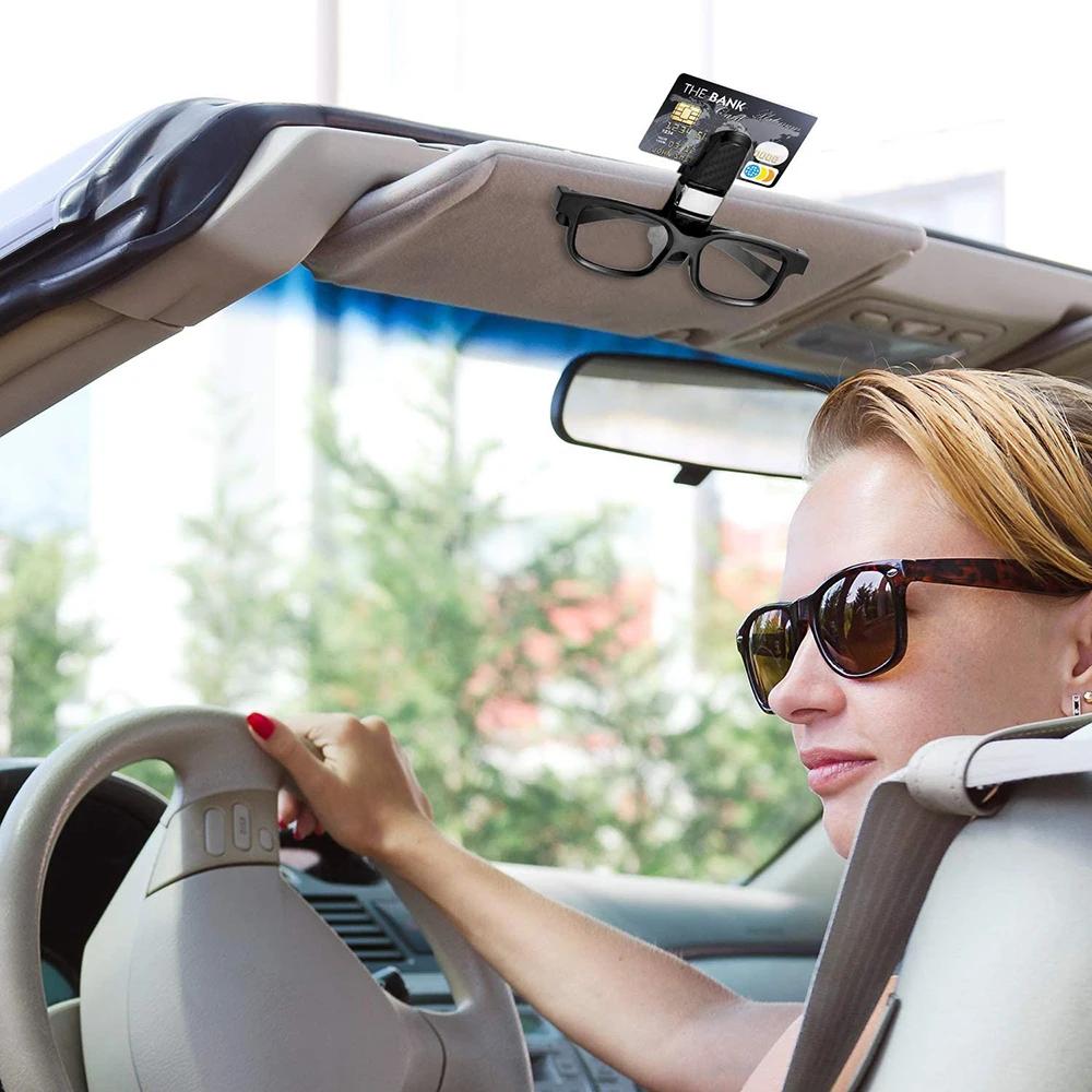 2Pcs Car Sun Visor Sunglasses Ticket Card Clamp Clip Car Glasses Holder Portable ABS Eyeglasses Case Car Accessories